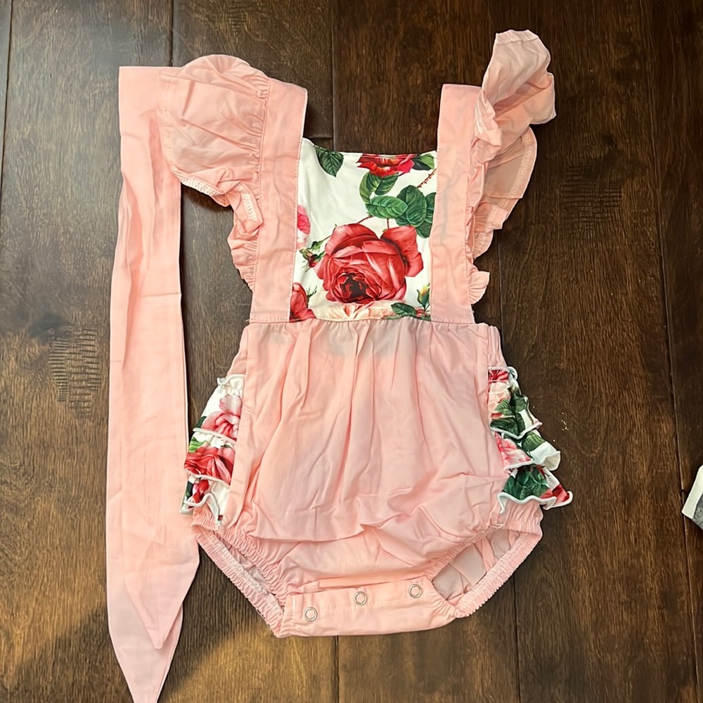 3-6m floral ruffle butt bubble with sash